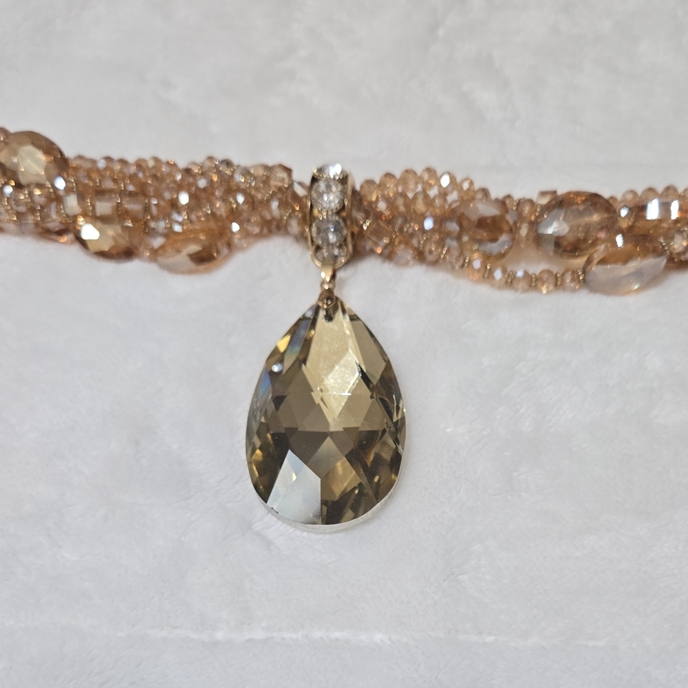 Gold And Crystal Multistrand Statement Necklace - image 7